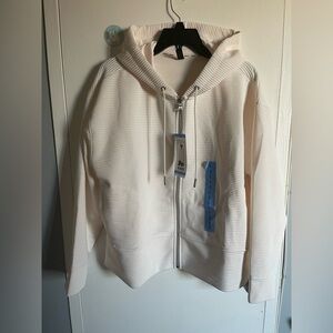Dkny Nwt Womens Hoodie With Full Zipper & Pockets Size L Cream Color
